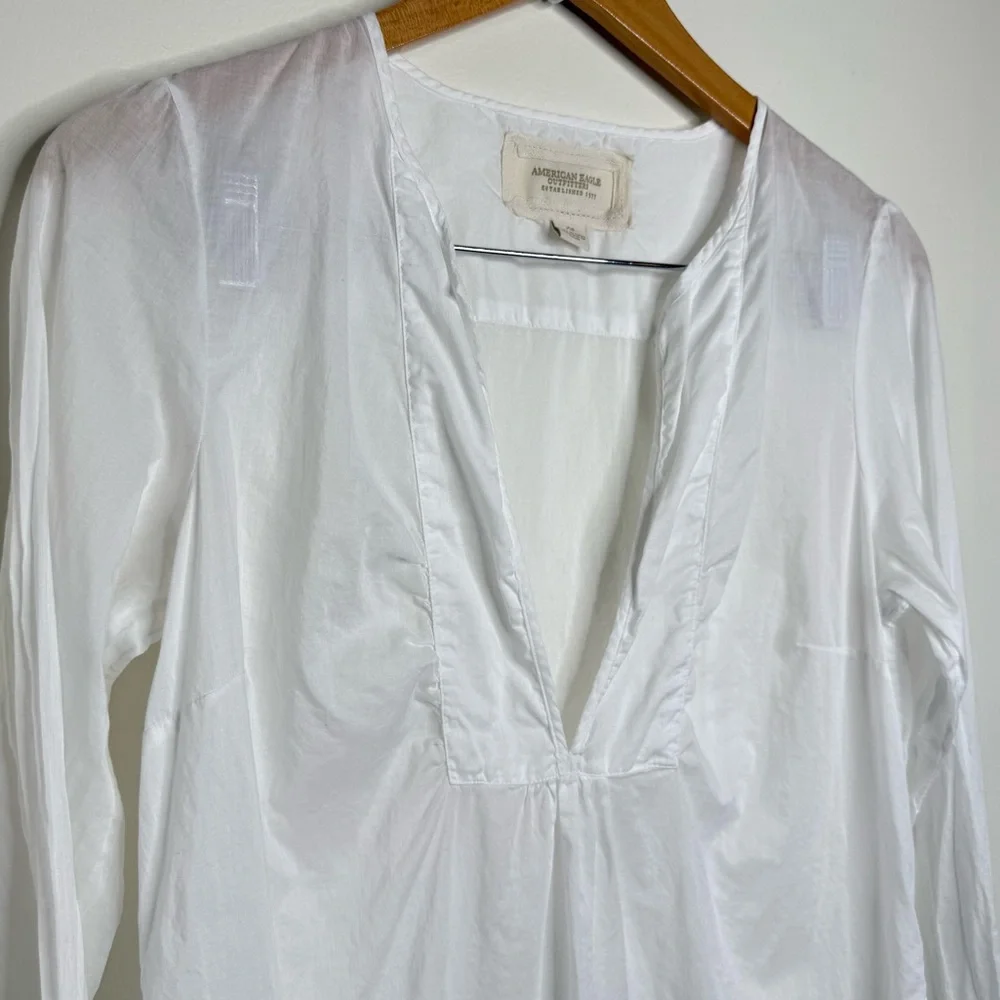 American Eagle Outfitters Lightweight White Cotton Blouse Top Boho Beachy Sz 14 - Picture 2 of 10